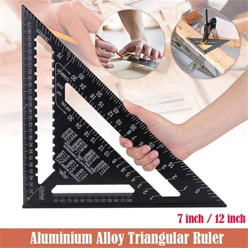 

7 /12 Triangle Ruler Carpenter Measuring Layout Tool Metric Alloy Metal Triangle Ruler Protractor for Woodworking Tools Ruler