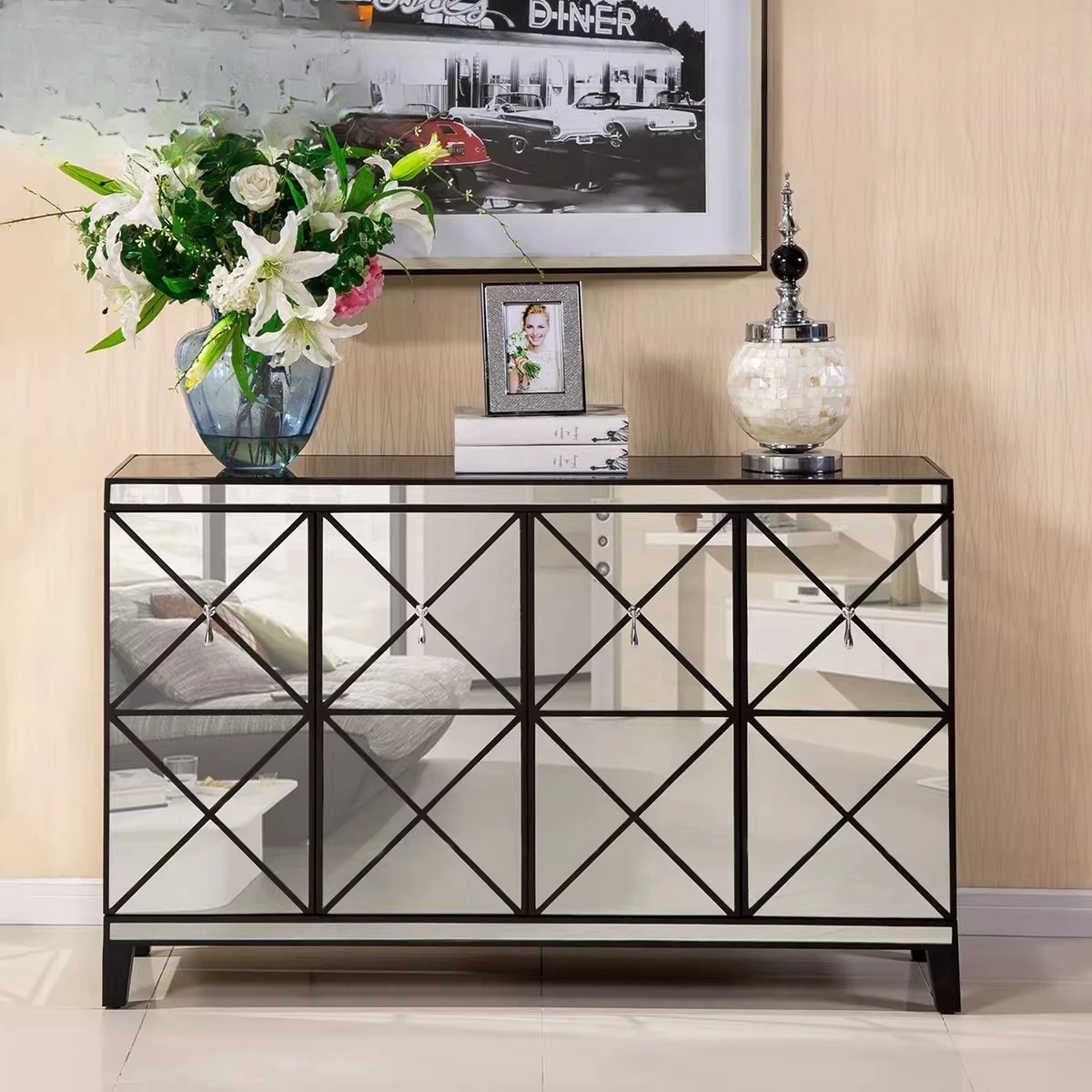

Light luxury entrance shoe cabinet mirror furniture foyer cabinet storage locker