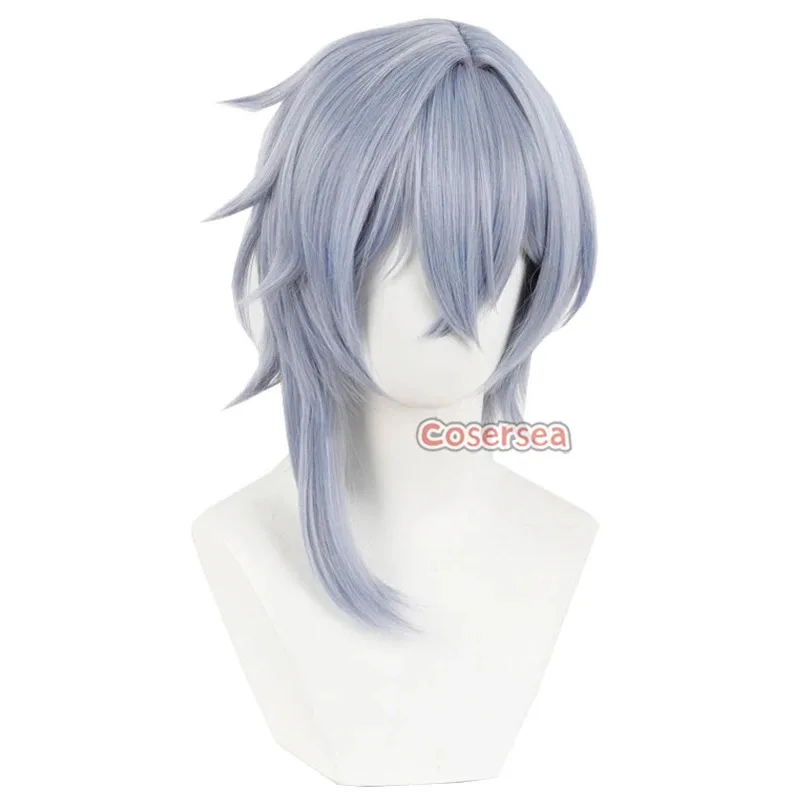 Cosersea Moze 코스프레 가발 게임 Honkai: 스타 레일 Moze 35cm 짧은 스트레이트 그레이 파티 남성 코스 가발 합성 머리 내열성