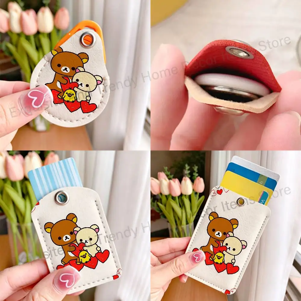 R-Rilakkumas Cute bear Premium PU Leather Card for Daily Use Holder Card Case with Metal Carabiner Customizable Design