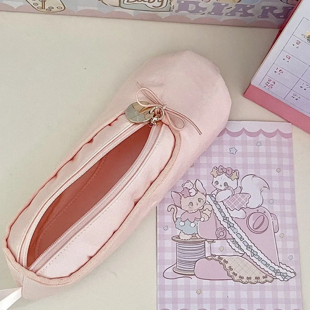 criativo rosa satin ballet shoe makeup bolsa batom sobrancelha delineador armazenamento de cosmeticos estojo de lapis estudante case lovers dance 01