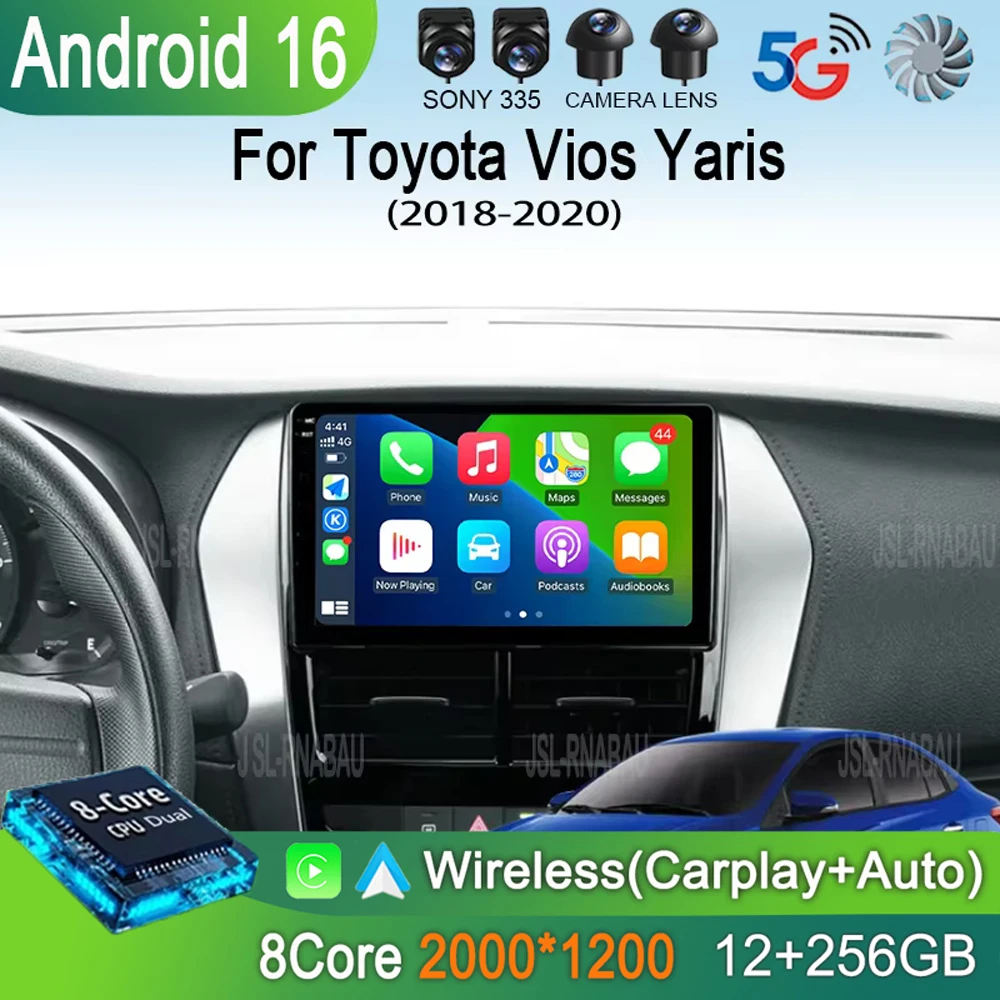 Android 16 Carplay Auto Car Radio For Toyota Vios Yaris 2018 2019 2020 Navigation GPS Multimedia Player Video Stereo wifi+4G BT