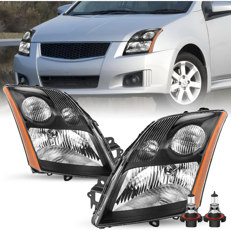 

Headlight Assembly Compatible with 20072009 Nissan Sentra for Enhanced Night Driving Safety Bulbs Included Black Headlamp Pair
