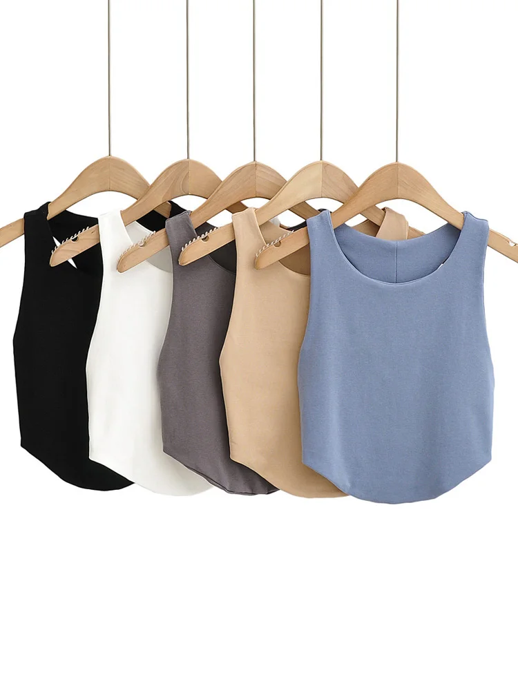 

2023 Summer Women's Sexy Double Curved Crop Tops Narrow Shoulder Sleeveless Backless Tight Tank Top