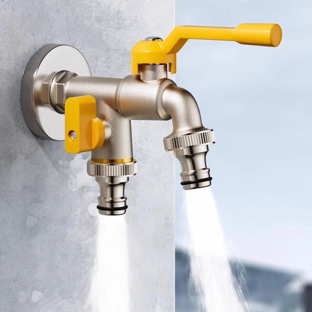 1-4Pcs 4/6'' Garden Hose Brass Tap Faucet One Into Two Out 4 Points All Copper Faucet for Outdoor Garden Balcony Hose Connector