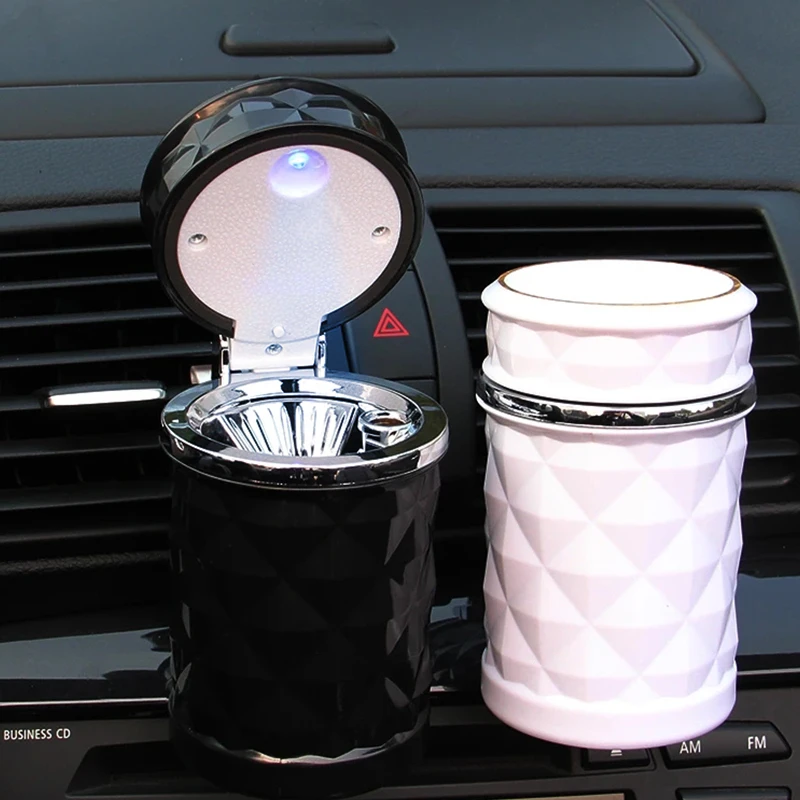 Car Ashtray With LED Light Rhinestone Portable Ashtray Styling Universal Cigarette Cylinder Holder Ashtray Car Interior Light