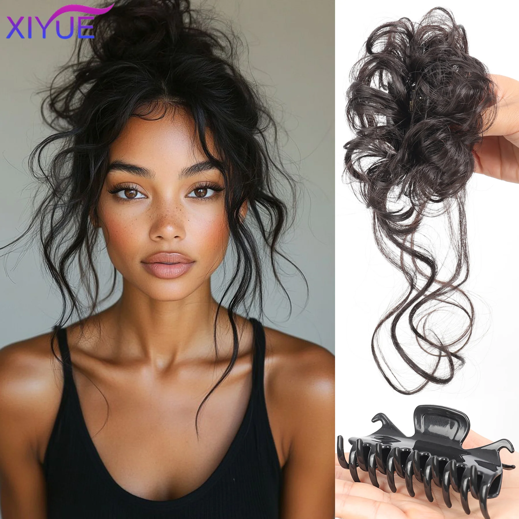 XIYUE Messy Hair Bun Piece Tousled Updo Hair Bun Hairpiece Hair Extensions Elastic Rubber Band Scrunchies Hair Synthetic Chignon