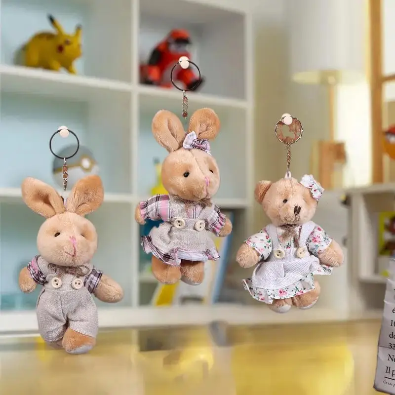 Cute Pair Lover's Little Bear Plush Doll Keychain, Stuffed Bunny Backpack Decor, Bag Pendant Gift