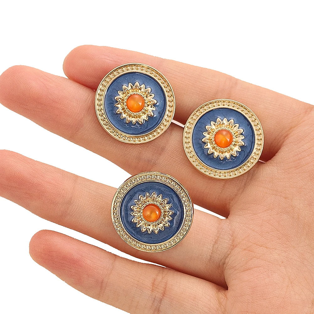 2PCS Round Alloy Enamel Color Electroplated Shank Buttons for Clothing Hanfu Decoration DIY Blouses Sewing Tools and Accessoires