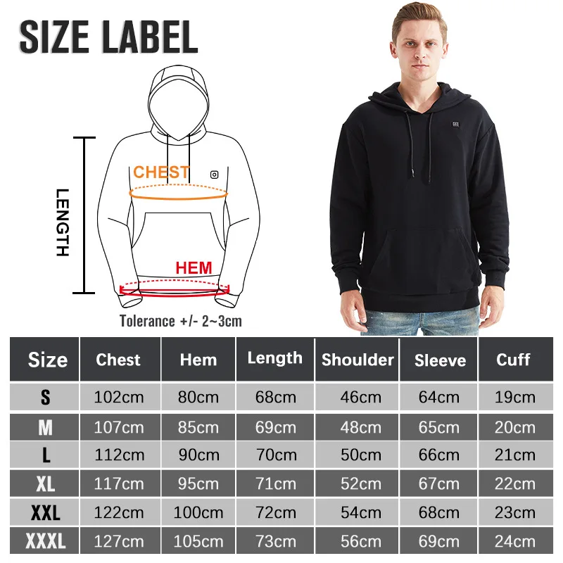 Autumn men USB Heated jacket hoodies Fashion Long Sleeve Casual Coat women Sweatshirt With Hood Oversized Heated Clothes