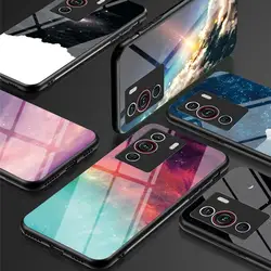 For ZTE nubia Z40 Pro 5G Tempered Glass Gradient Starry Sky Phone Case For Nubia Z40 Pro Soft TPU Bumper Hard Cover For Z40 Pro