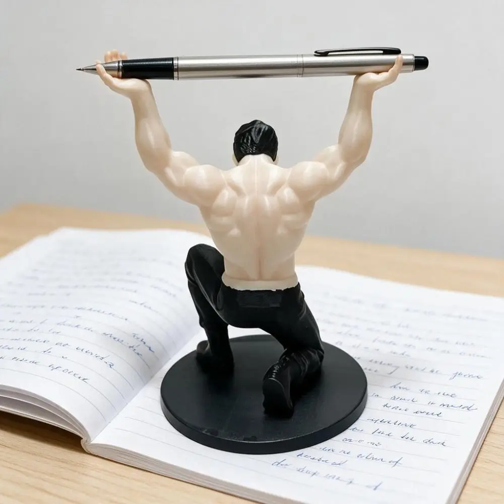 3D-Printed Muscular Man Pen Holder Plastic Pen Stand Desktop Muscle Man Ornament with Base Muscular Man Figurine Student