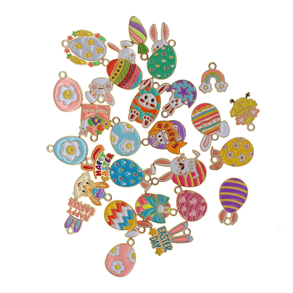 50pcs Easter Charms Cartoon Bunny Egg Carrot Invitation Letter Enamel Pendant Earring DIY Fashion Jewelry Accessories Wholesale