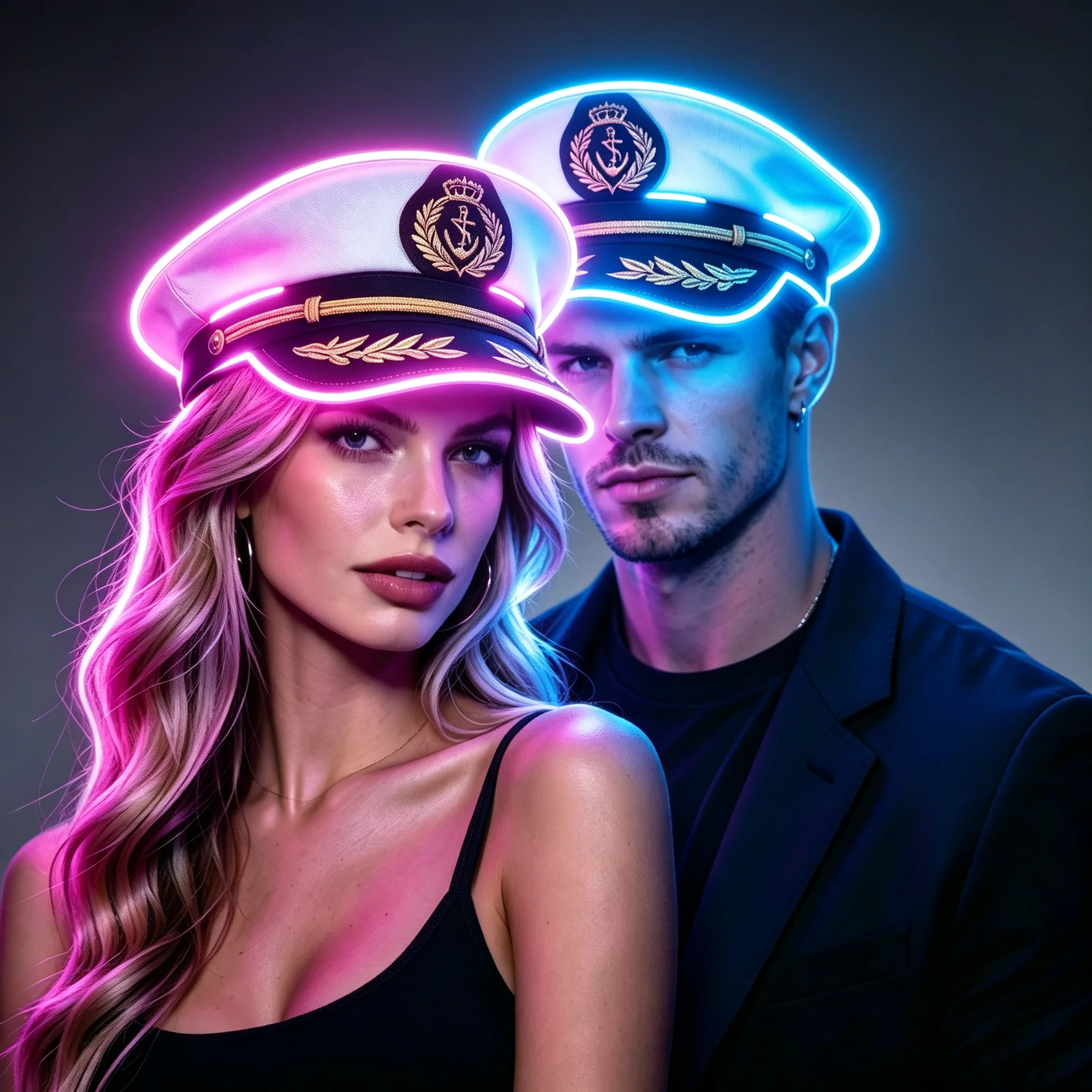 White Wheat Adult Yacht Boat Captain Military Hat LED Luminous Navy Cap Halloween Dance Party Cosplay Dress Costume Hat
