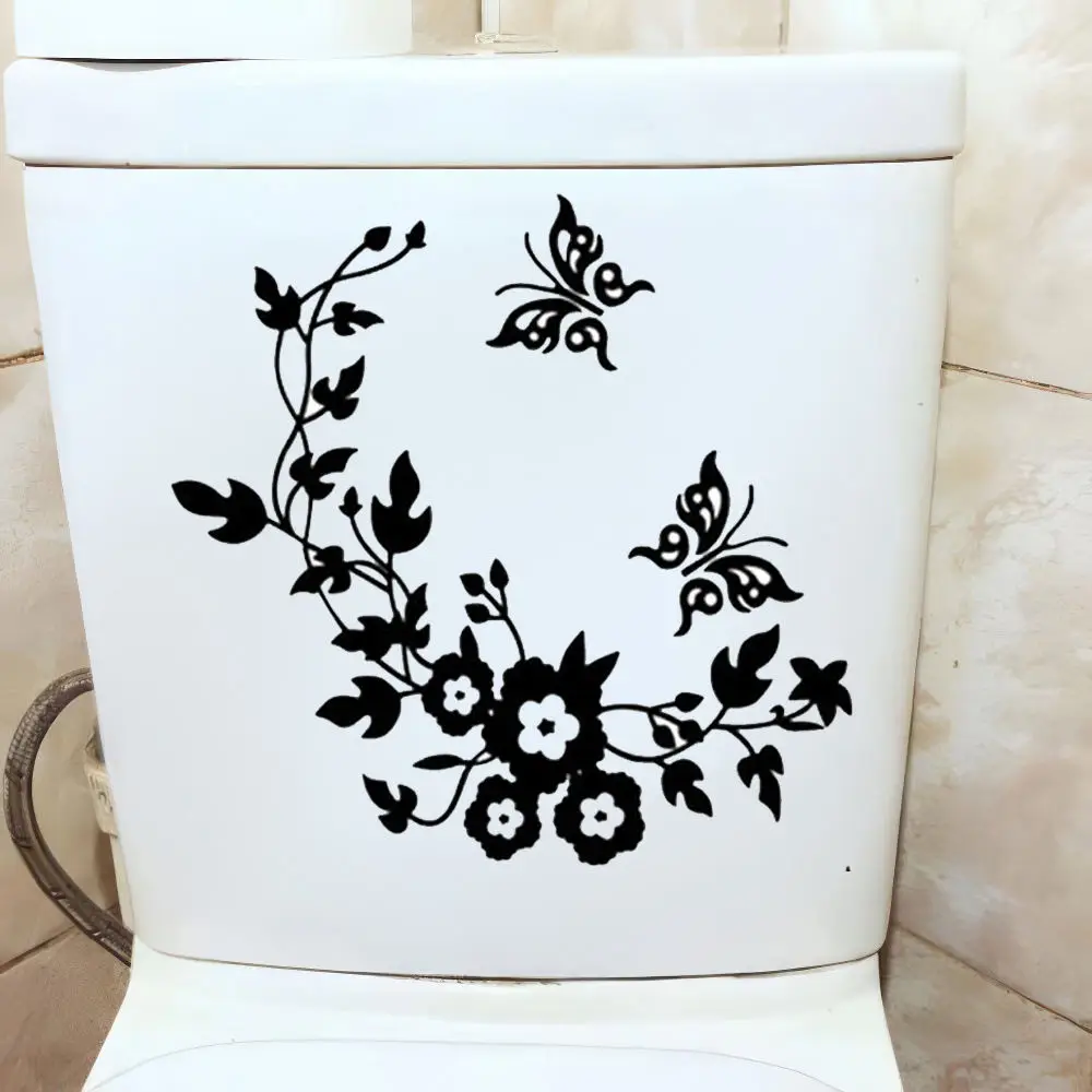 Creative Butterfly Plant Toilet Sticker Removable Home Wall Decal Bathroom Bedroom Porcelain Glass Surface Art Decoration PVC