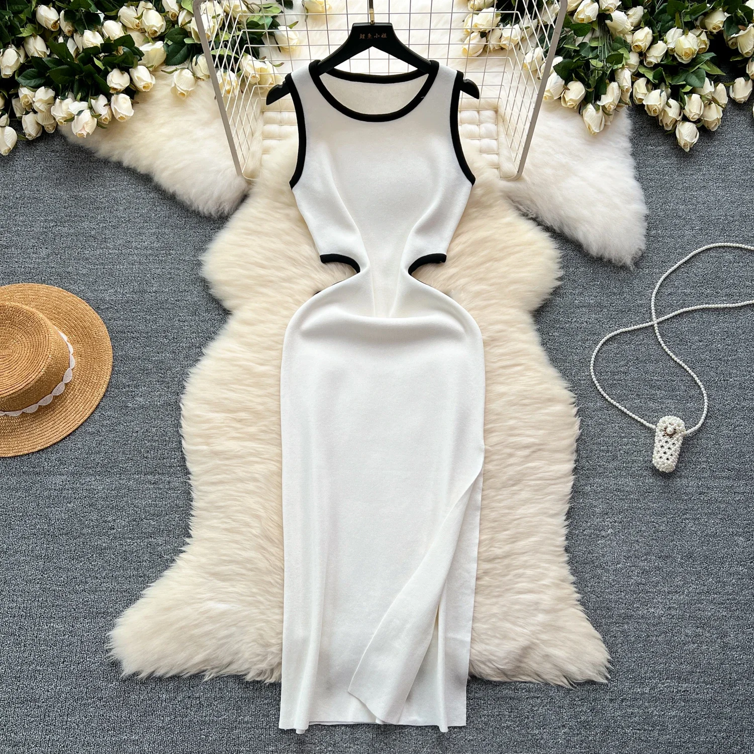 Robe Longue artificiel astique pour Femme, Taille Découpée, GT, Hanches, Fendue, Batterie, Mode d'Été, ixÉducative