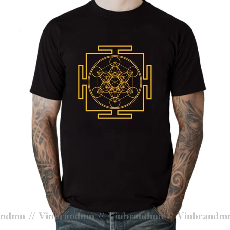 Gold Limited Edtion Sacred Geometry Magic Mandala Metatrons Cube Flower Of Life T Shirt Man Men's T-Shirt Tops Tees TShirt