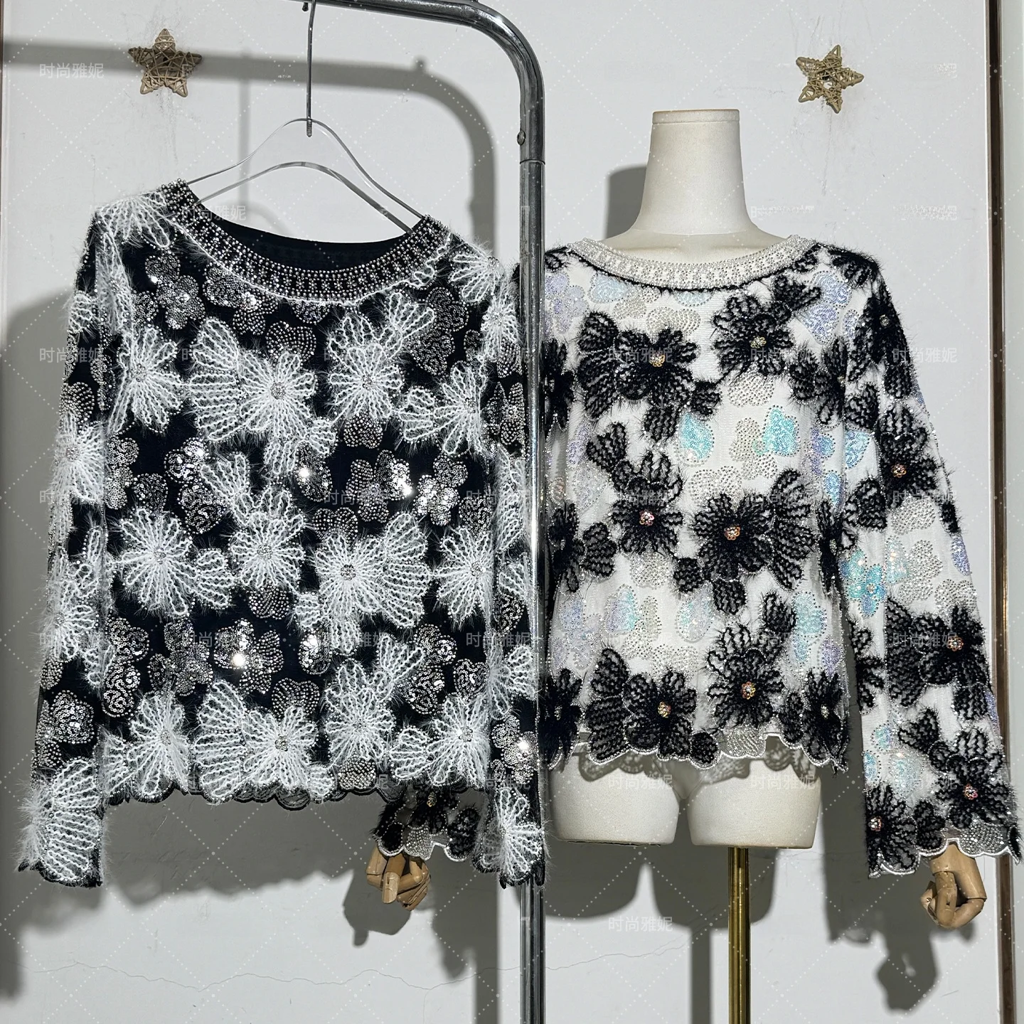 

Женский топ с цветочным узором, длинными рукавами, круглым вырезом, расшитый жемчугом, роскошный сценический костюм в европейском стиле, свободный крой