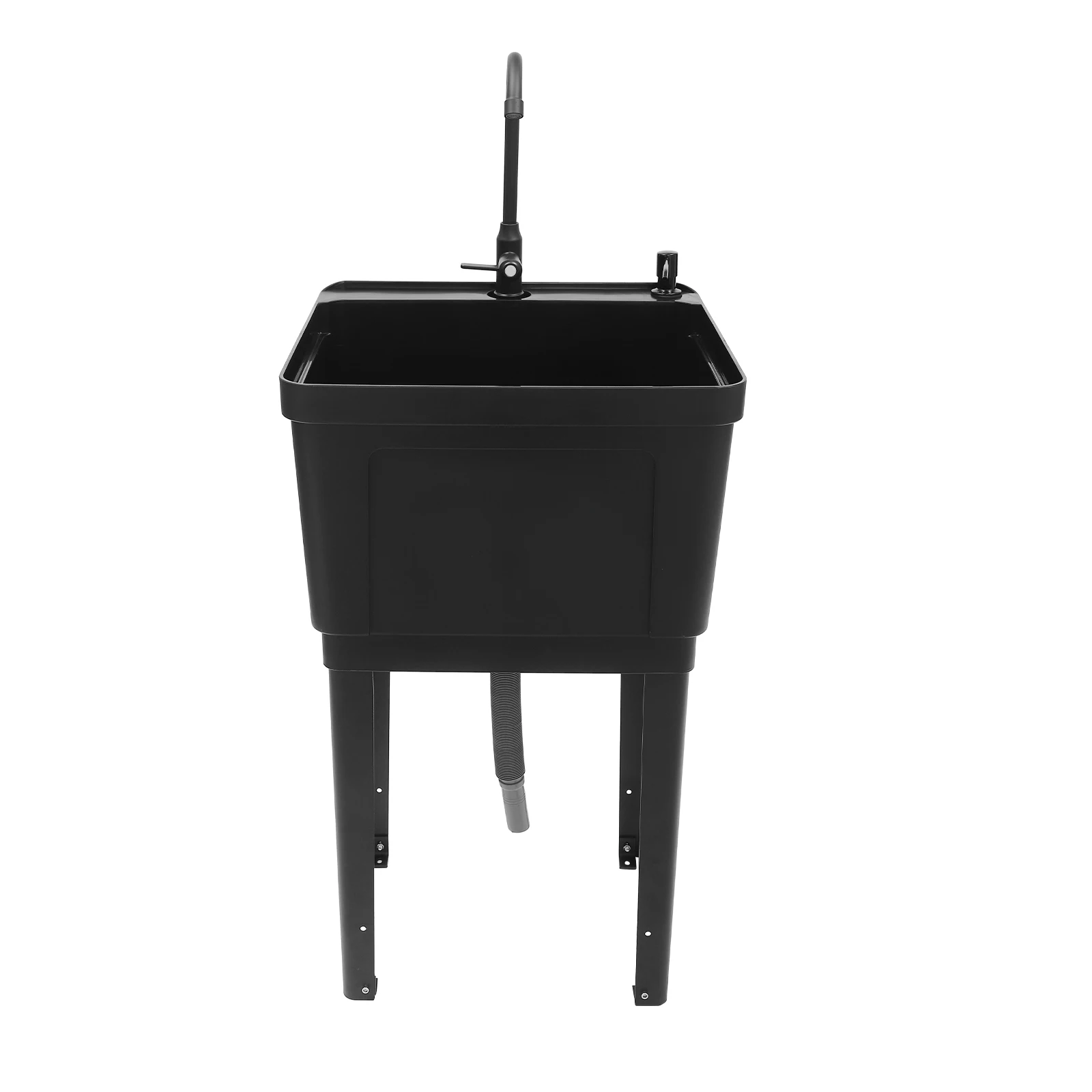 Black high foot Utility Kitchen and bathroom Sink, Freestanding Laundry Tub with Rotatable Faucet, Soap Dispenser