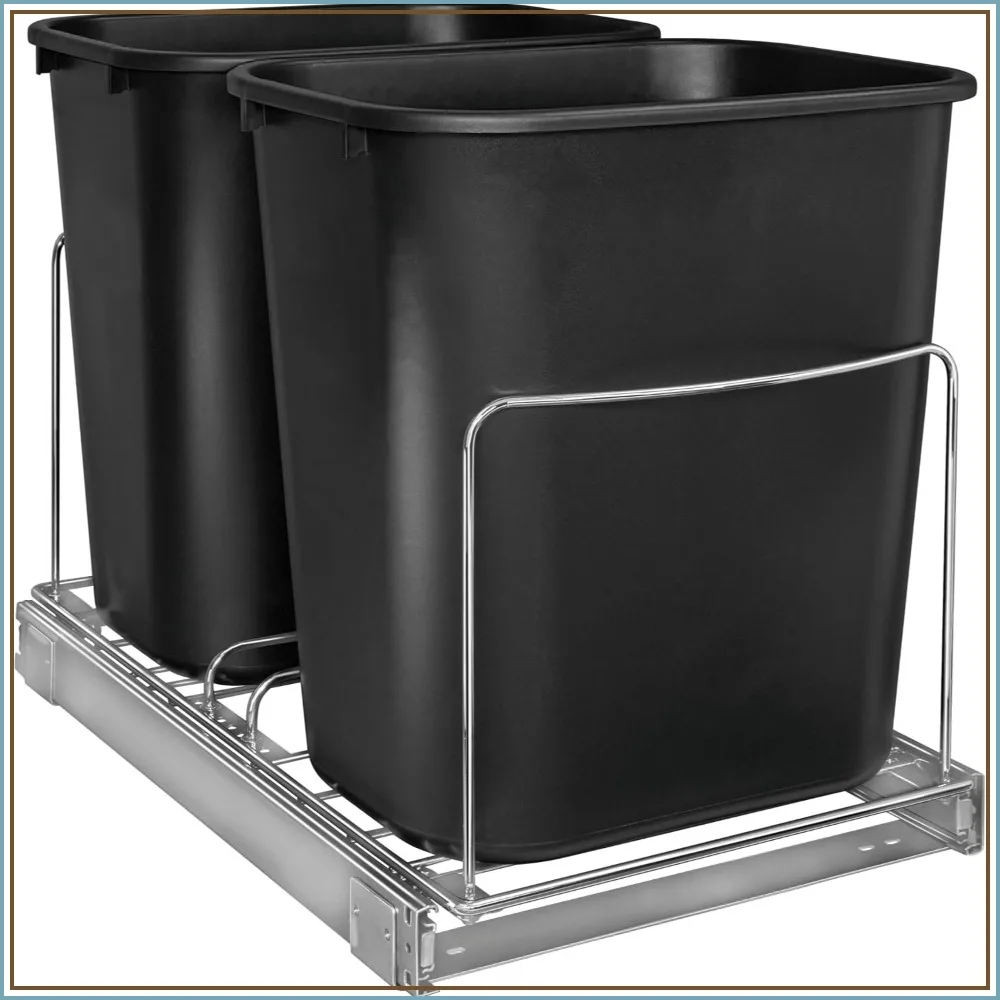 

Double Pull Out Under Cabinet Slider - Slide Out Drawer for Kitchen Garbage Bin