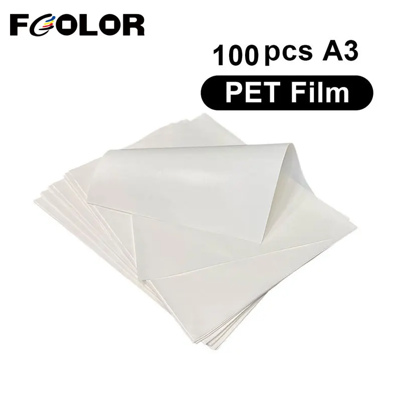 FCOLOR Hot Peeling A3 DTF PET Film 100 Sheets/pack Double Coated DTF Heat Transfer Film for Epson L1800 1390 1400 A3 DTF Printer