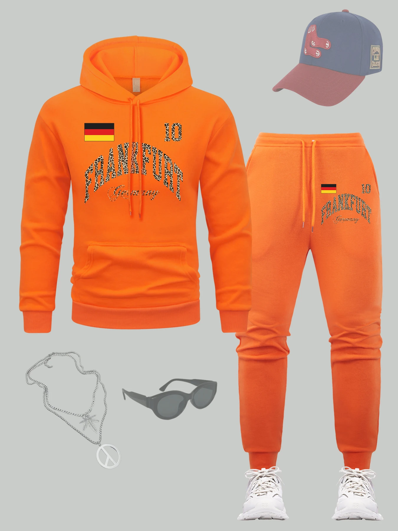 Frankurt Deutschland Kreative Druck Männer Hoodie Set Tasche Hip Hop Sweatpant Herbst Fleece Pullover Kordelzug Alle-Spiel Hose