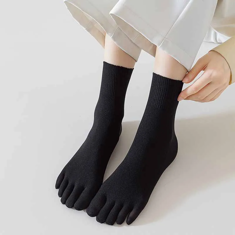 Velvet Five Fingers Socks Summer Thin Cotton Solid Color Breathable Absorbent Toe Socks Spring Autumn Women Socks Girls Gift Sox image 3