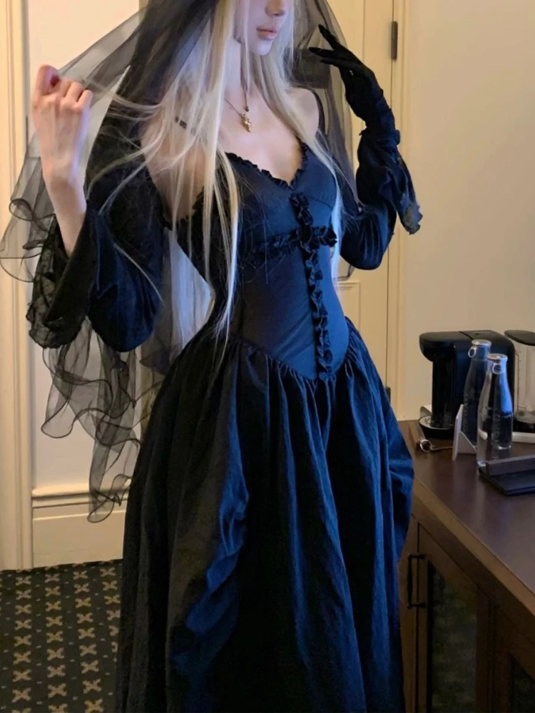 

Autumn Gothic Black Sexy 2 Piece Sets Women Vintage Subculture Y2k Strap Dress + Chic Cardigan Harajuku Punk Halloween Outfits