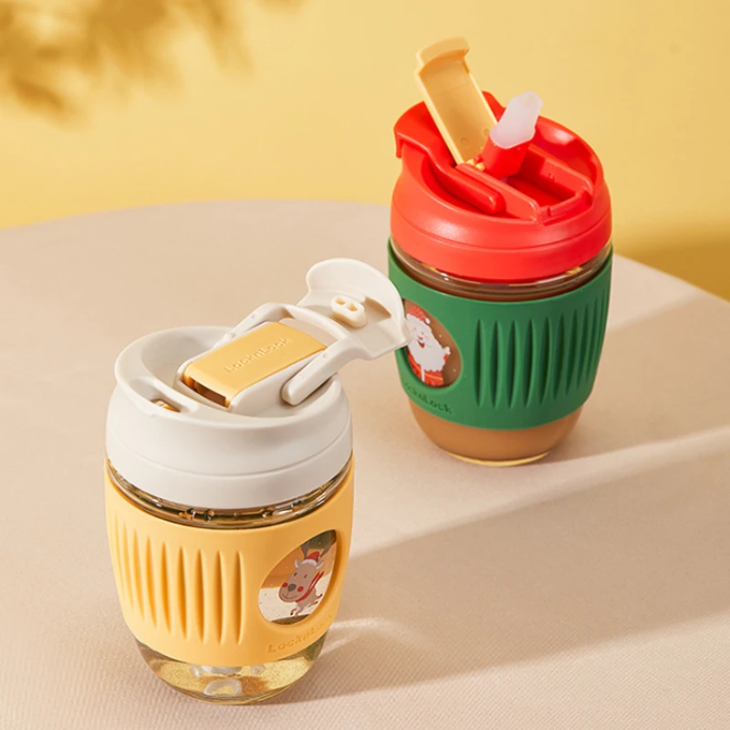 Buckle Water Cup Female Cute Straw Glass Portable Milk Coffee Cup Christmas Accompanying Double Drink Cup