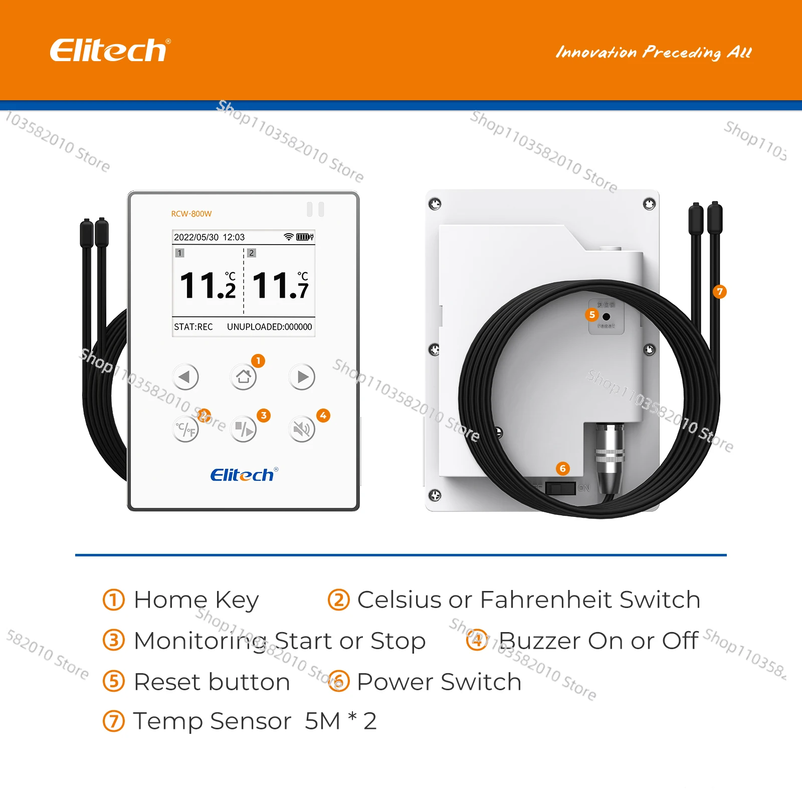 Elitech RCW-800W-TDE Wireless Digital Temperature Data Logger Cloud Data Storage WiFi Dual External Temp Probe