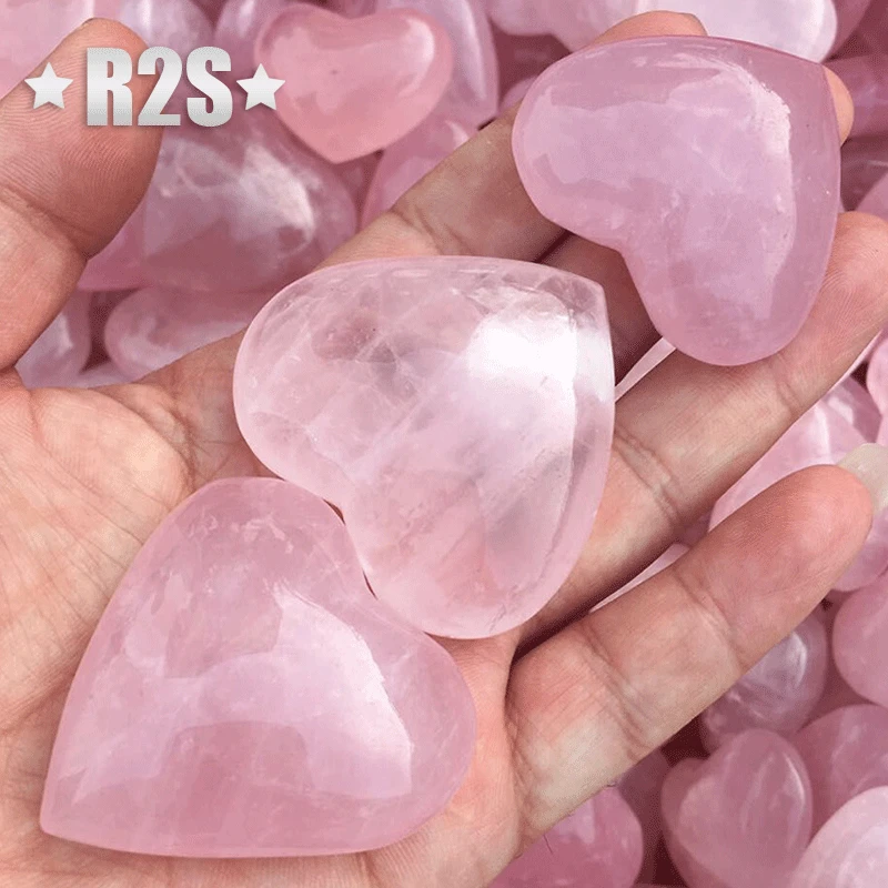 1pc New Pink Healing Gemstone 3 Size Fashion Palm Heart DIY Natural Rose Quartz Earrings Necklace Accessories Crafts