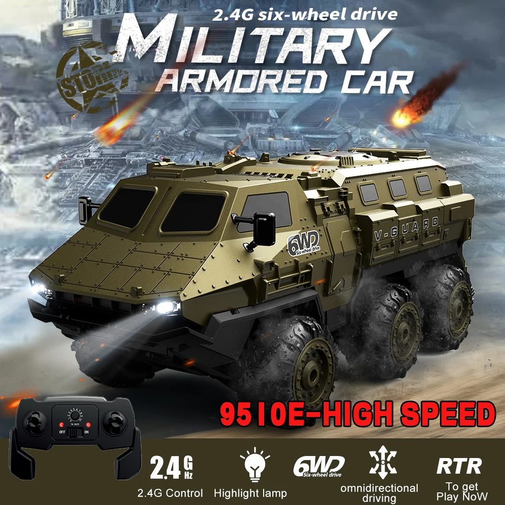 1: 16 6WD RC Car Armored Remote-controll Vehicle Simulation Military Transport Truck High-speed Climbing 2.4G Model toy Car