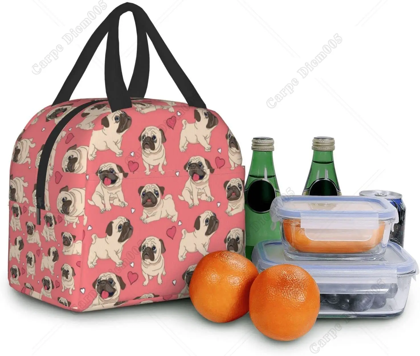 Cute Puppy Pug Dog Lunch Bag Box for Girls Women school Insulated Lunch Bag Reusable Portable Waterproof Cooler Travel Picnic