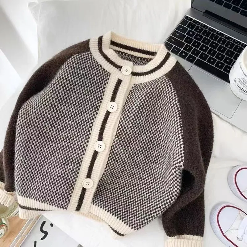 Kids Boys Sweaters Baby Boy Knitted Cardigan Autumn Winter Cotton Patchwork Top Children\'s Spring Coat Clothes 2024 New Clothing