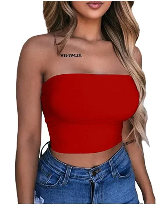 Sexy Off Shoulder Strapless Bustier Tank Top Halter Crop Tops Women Bare Midriff Sleeveless Cropped Vest Camis Tube Top Female