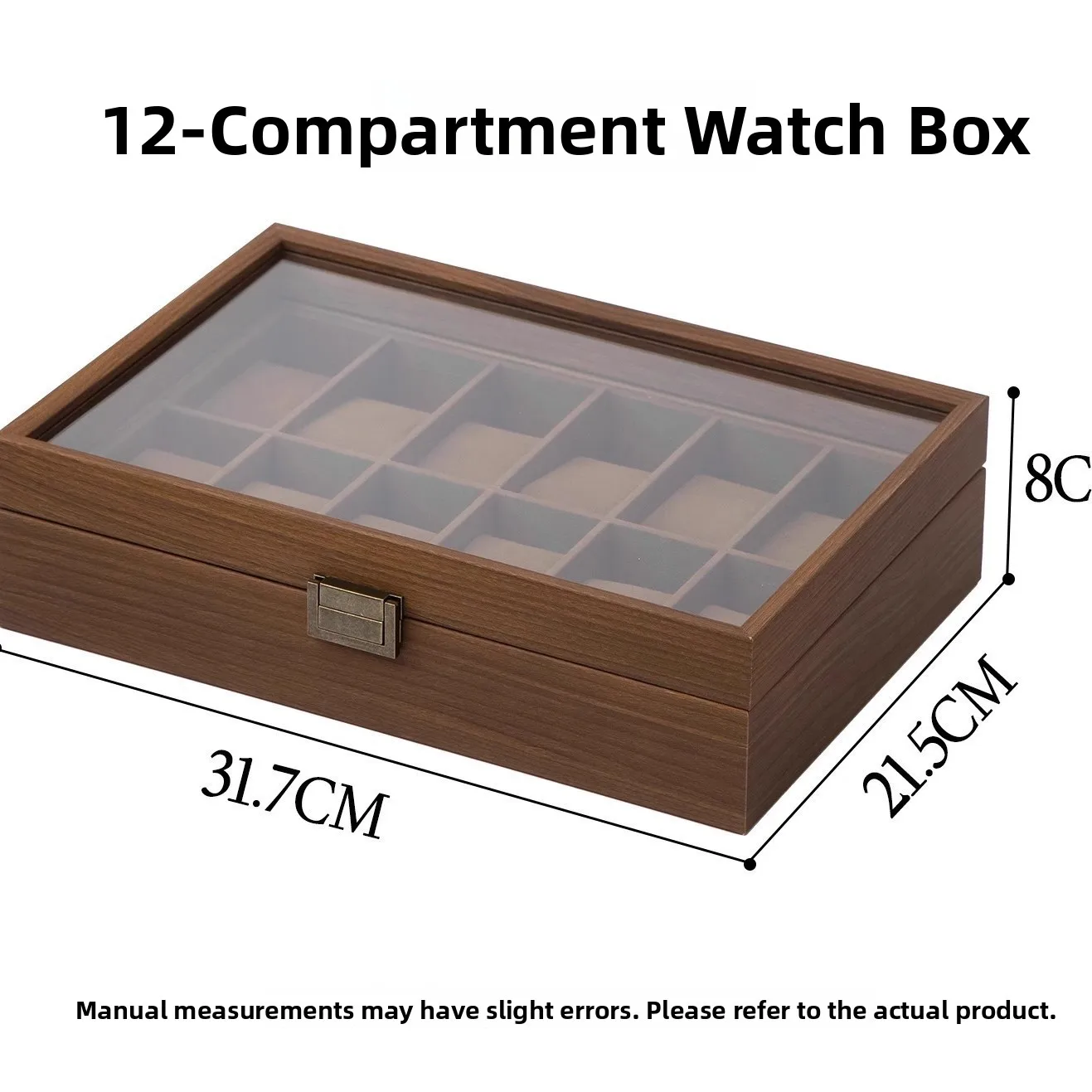 クルミ材の時計ディスプレイケース、カバー付き、防塵、酸化防止、時計収納ボックス、大型、マルチグリッド、寝室テーブル