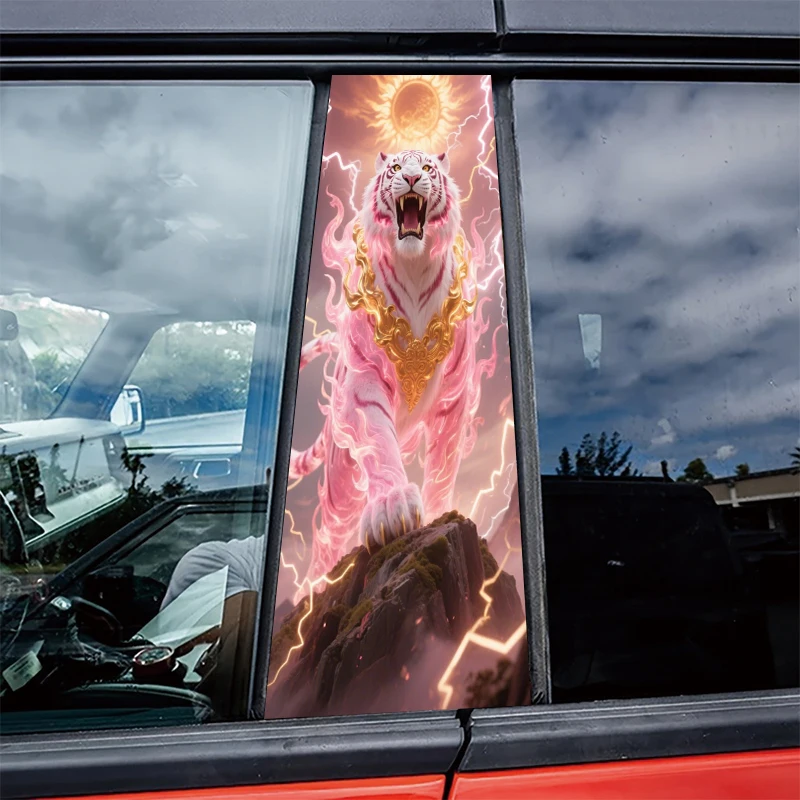 

2 наклейки на центральные стойки автомобиля, защитная пленка Pink Flame White Tiger, устойчивые к царапинам наклейки.