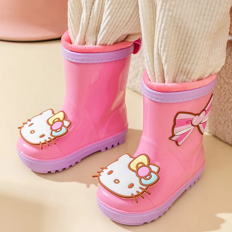 Four Seasons Child Cartoon Rain Boots Sanrios Hello Kittys Boy Girl Rain Boots Anti-Slip Velvet Water Shoes Wear-Resistant