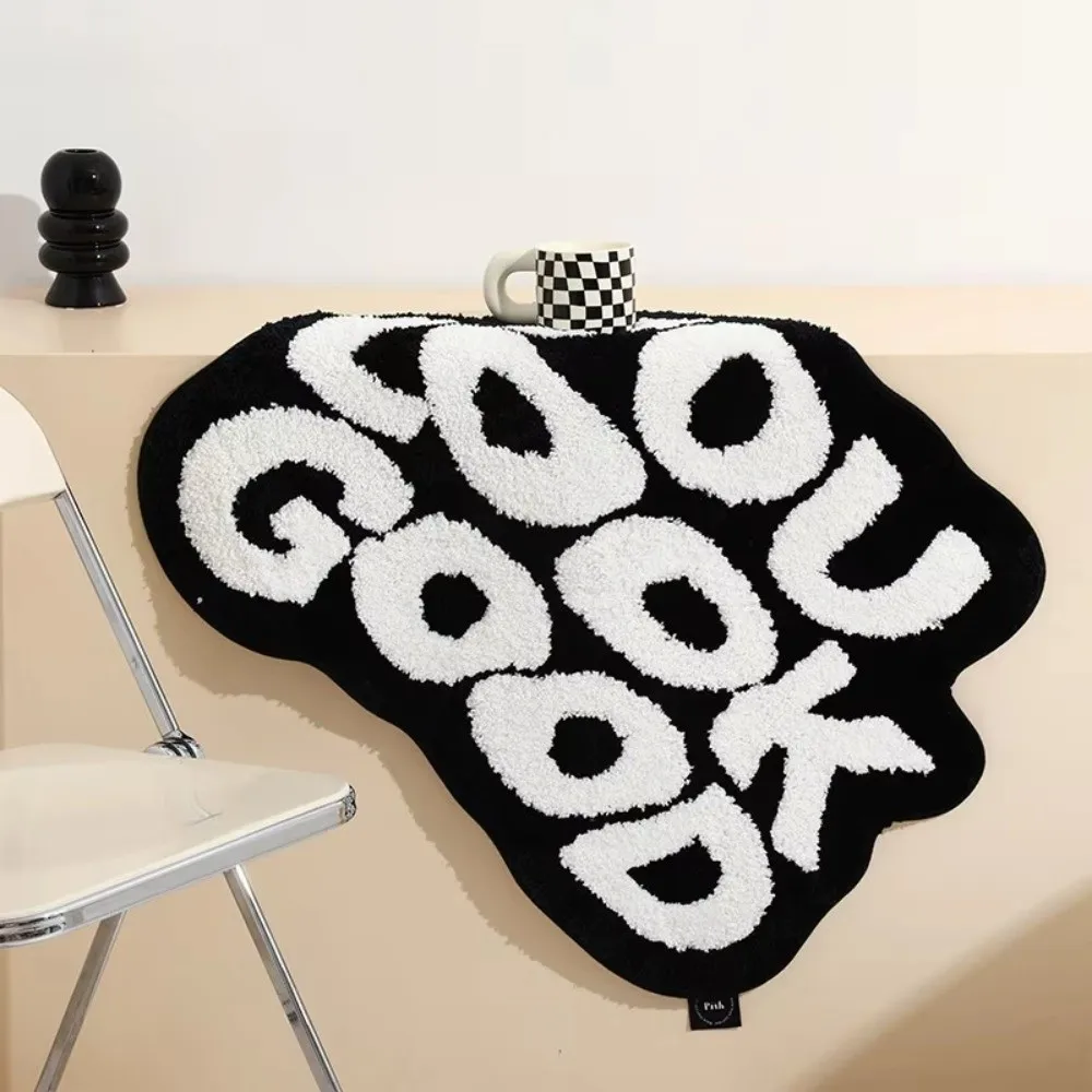 Stylish Irregular Letter Bedroom Chair Floor Mats Anti-Slip Absorbent Faux Cashmere Carpets Soft Home Decoration Mats Rug