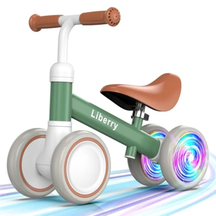

Light-Up Baby Balance Bike for 1-2 Year Old Toddlers, Adjustable Seat, Plastic Frame, Blue/Red, Glow Wheels Easy-Grip Handlebar