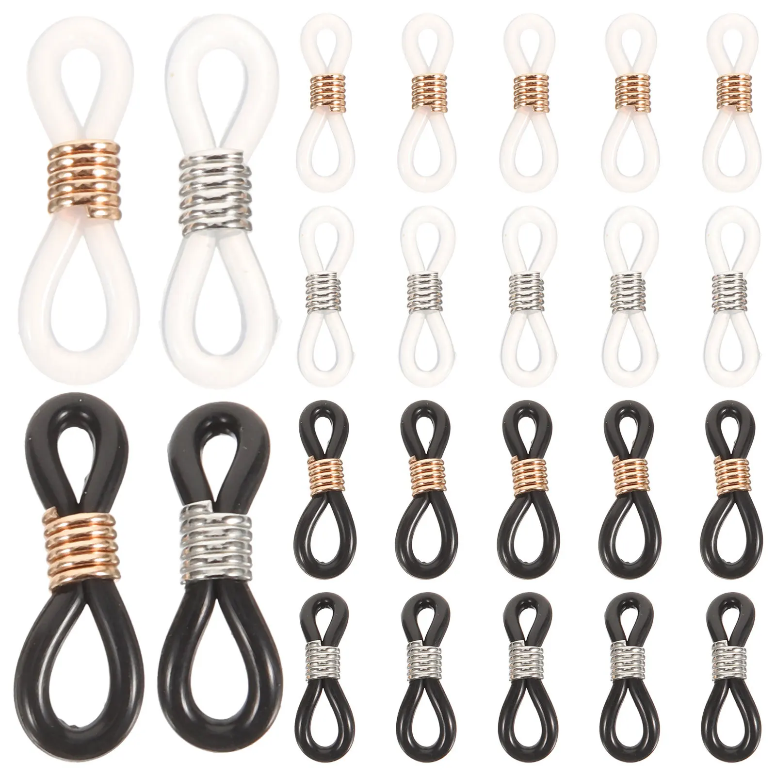 

120Pcs Eyeglass Chain Ends Silicone Adjustable Anti-Slip Eyewear Holder Strap Cord Connectors for Glasses Retainer Daily Use