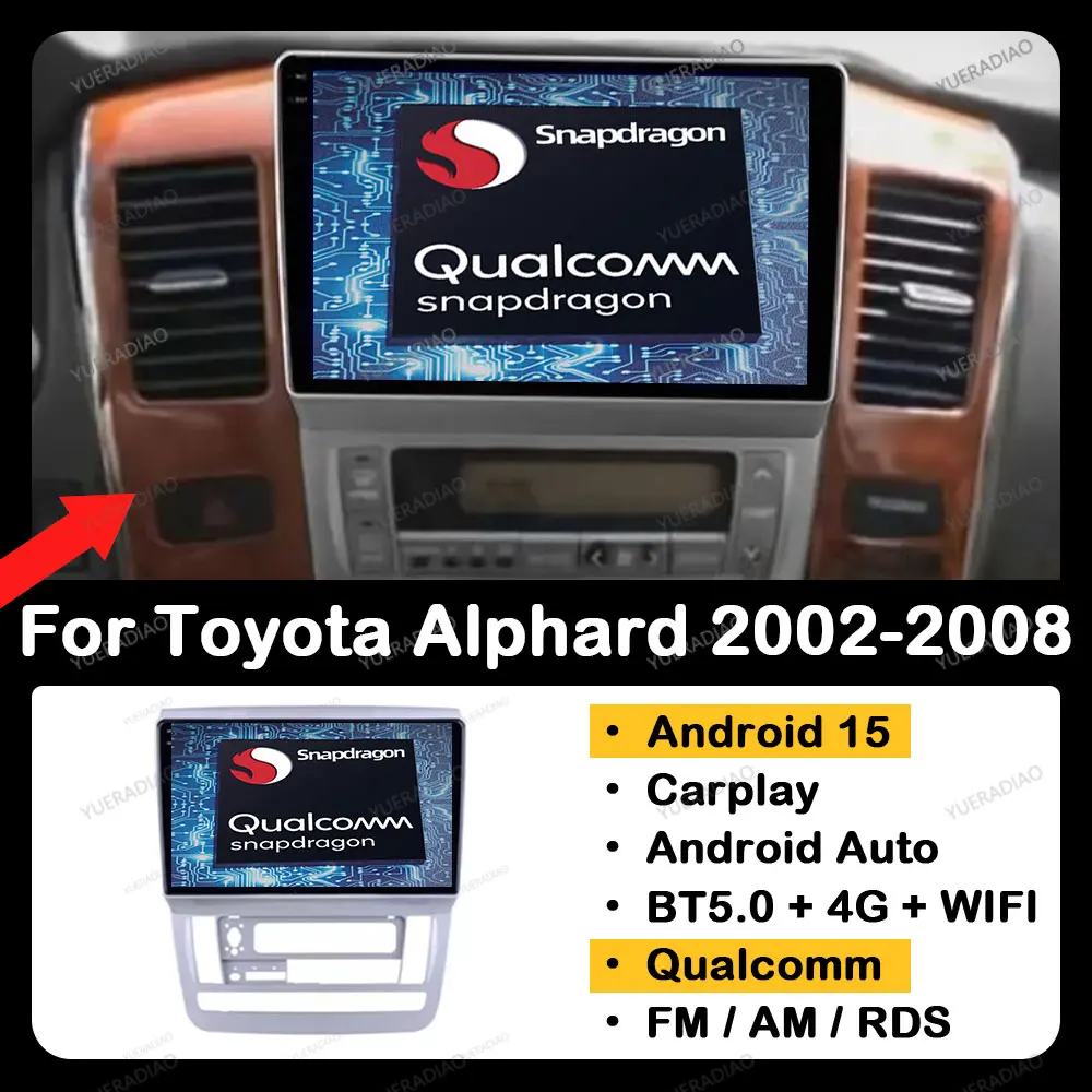 

Автомобильный радиоприемник Android 15 для Toyota Alphard 1 H10 2002 2003 2004 2005 2006 2007 2008 Carplay Автомультимедийный плеер GPS NAVI 4G WIFI