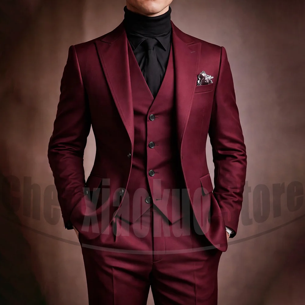 

Men 3 Piece Suit Peak Lapel Single Breasted Blazer Vest And Pants Formal Wedding Groom Prom Party Banquet Dinner Elegant Tuxedo