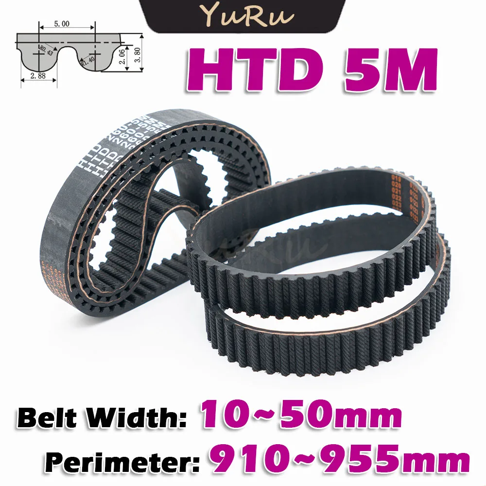 HTD5M Perimeter HTD 5M 910 915 920 925 930 935 940 945 950 955mm Closed Loop Timing Belt Rubber Width 10~50mm CNC Transmission