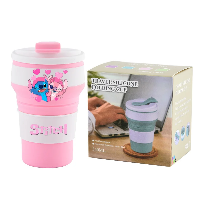 

Disney Lilo & Stitch Folding Water Bottles Cartoon Figures Drinking Cups Anime Household Anti-Fall Drinking Water Milk Cup Gift