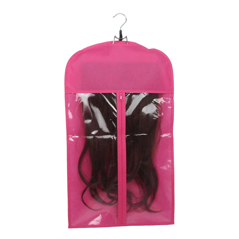 

Pink Hair Extensions Carrier Storage Non-woven Suit Case Bag Package with Wooden Hanger for Hair Weft & Clip in Hair Extension