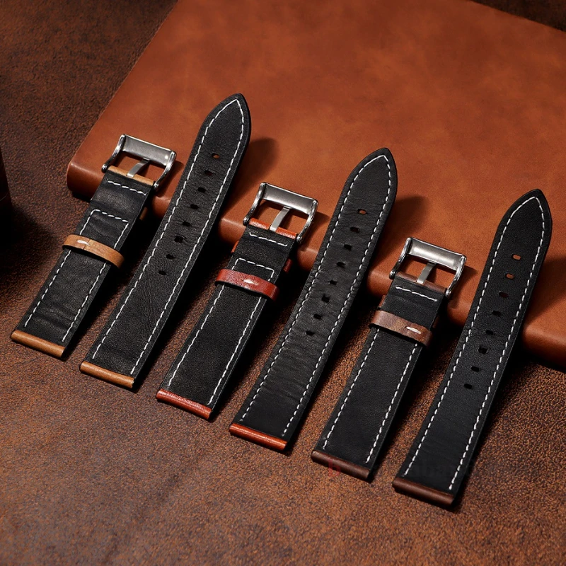 ของแท้หนังหนังวัวแท้ 20 มม.22 มม.สําหรับนาฬิกา Huawei GT 4 3 46 มม.สายหนังสําหรับ Galaxy Watch 7 6 5 4 อุปกรณ์เสริม