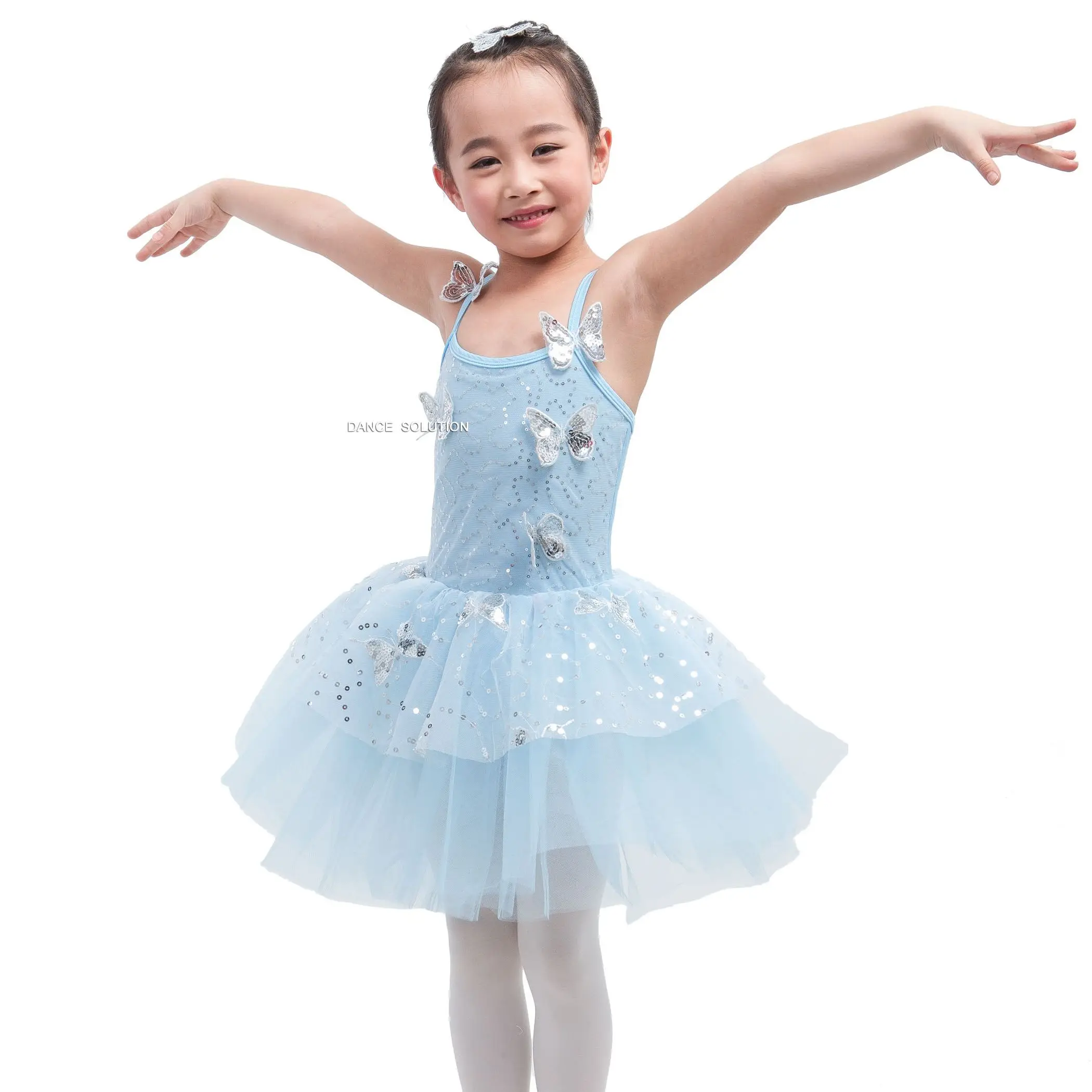 Pale Blue Spandex Camisole Bodice with Tulle Skirt Ballet Princess Dress for Girls & Child Stage Costumes Tutu Dress 16080