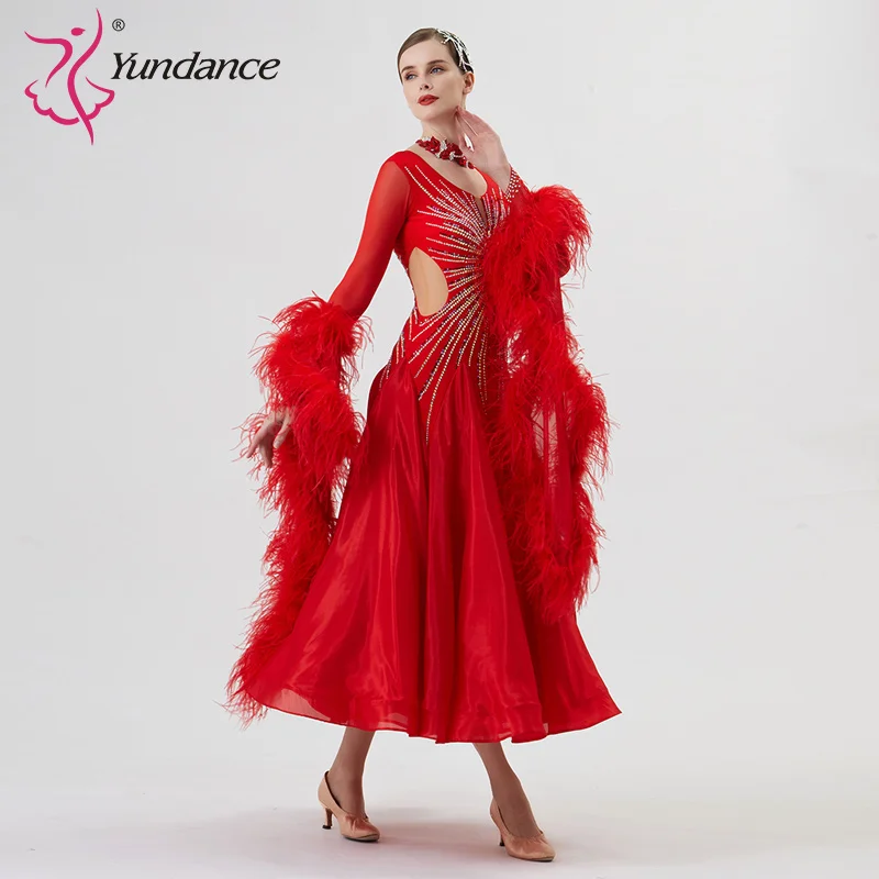 B-22211 New Women Modern Dance Rhinestone Color Diversity Dress Ballroom National Standard Waltz Competition Performance