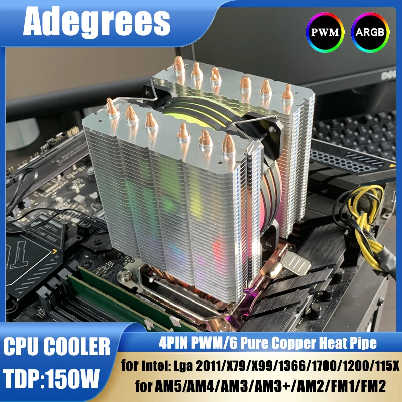 

6 Heatpipes X99 Процессор с воздушным охлаждением, кулер ARGB для процессора Intel LGA 1366 1151 1156 1700 2011 X79 AM3 AM4 AM5 Ventilador